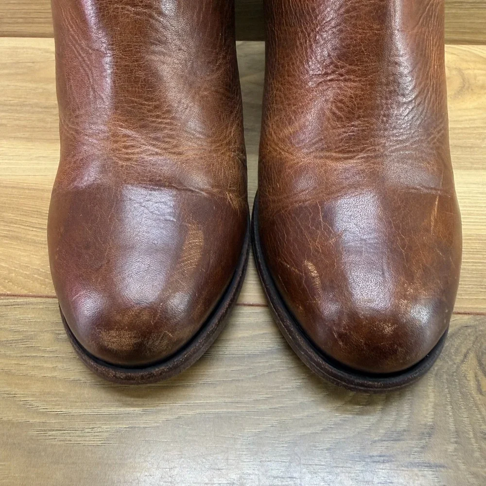 FREEBIRD Darius Bootie Brown Leather 9 Stacked Heel Zip Boho Festival Chic